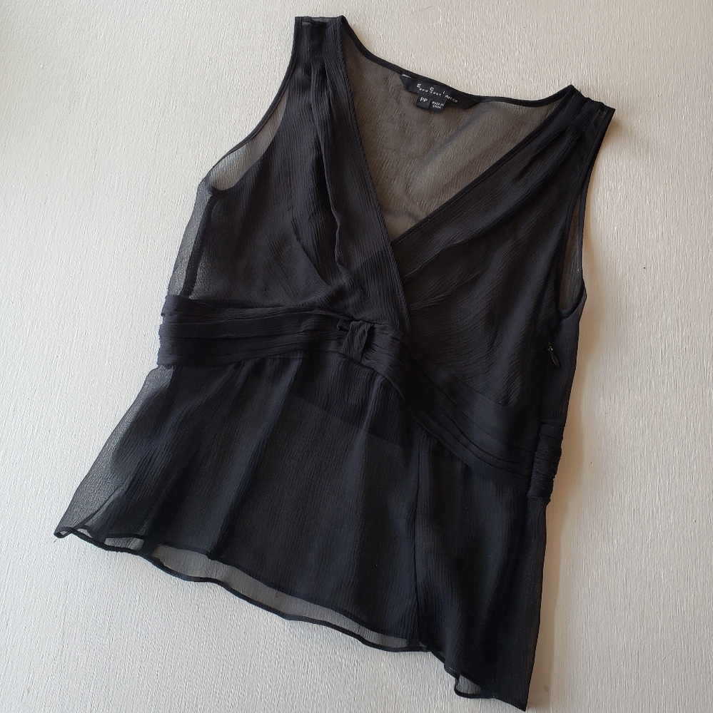 ECI New York sheer black cropped peplum blouse
